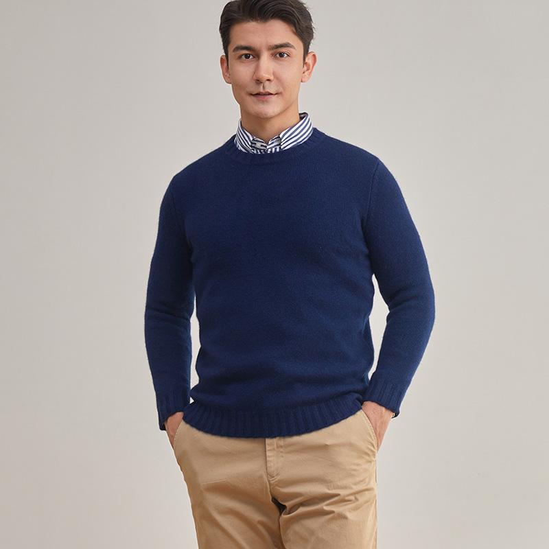 Exquisite Men's Three-Ply Pure Cashmere Sweater - Thick, Warm, Round Neck Knit for Autumn/Winter