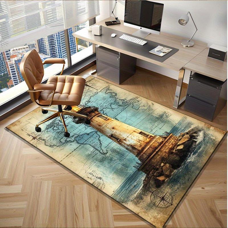 Vintage Lighthouse Map Rug for Nautical Themed Rooms - Coastal Decor, Durable Indoor Outdoor Floor Mats Skid Resistant Carpet