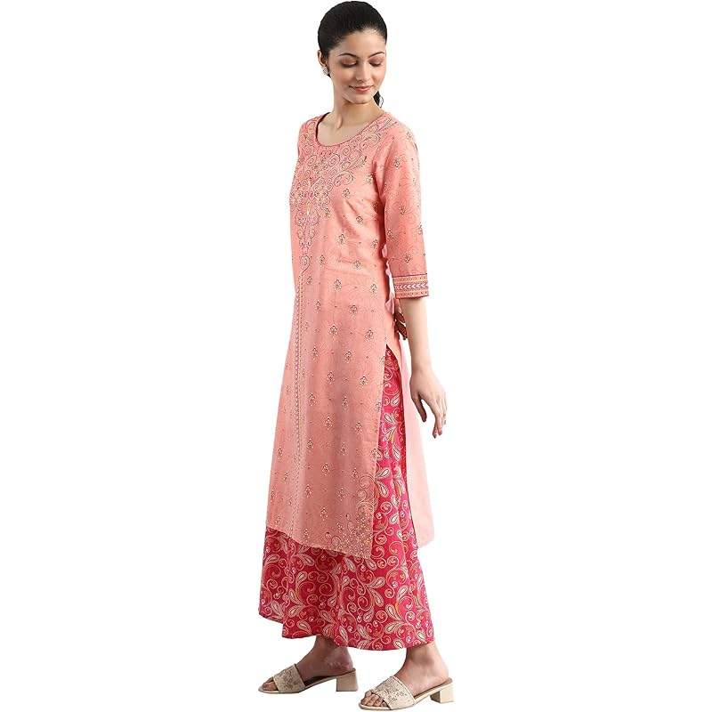 Aurelia Women s Peach Floral Printed Printed Cotton Regular Kurta XS персиковый
