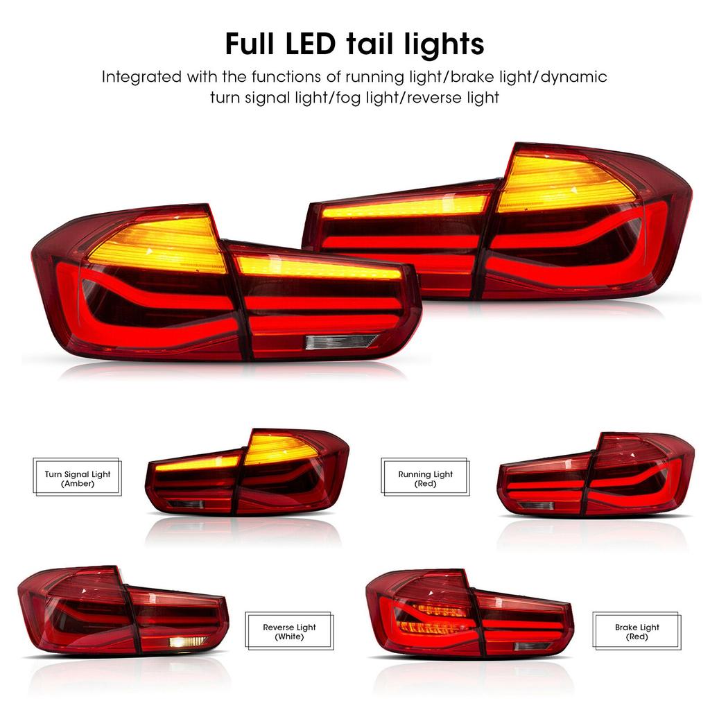 Full LED Dynamic Tail Lights Red Lens Fit for 3 Series F30 M3 F80 2012‑2019