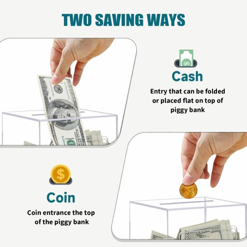 Acrylic Money Saving Banks Practical Clear Cube Transparent Change Storage Box Home Decoration and Financial Tool