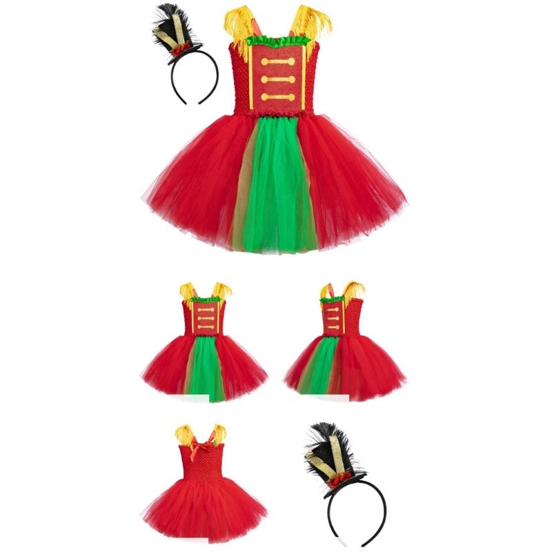 Girls Tutu Dress with Headband Glittering Princess Dress Holiday Clothes Circus Ringmasters Costume for Party