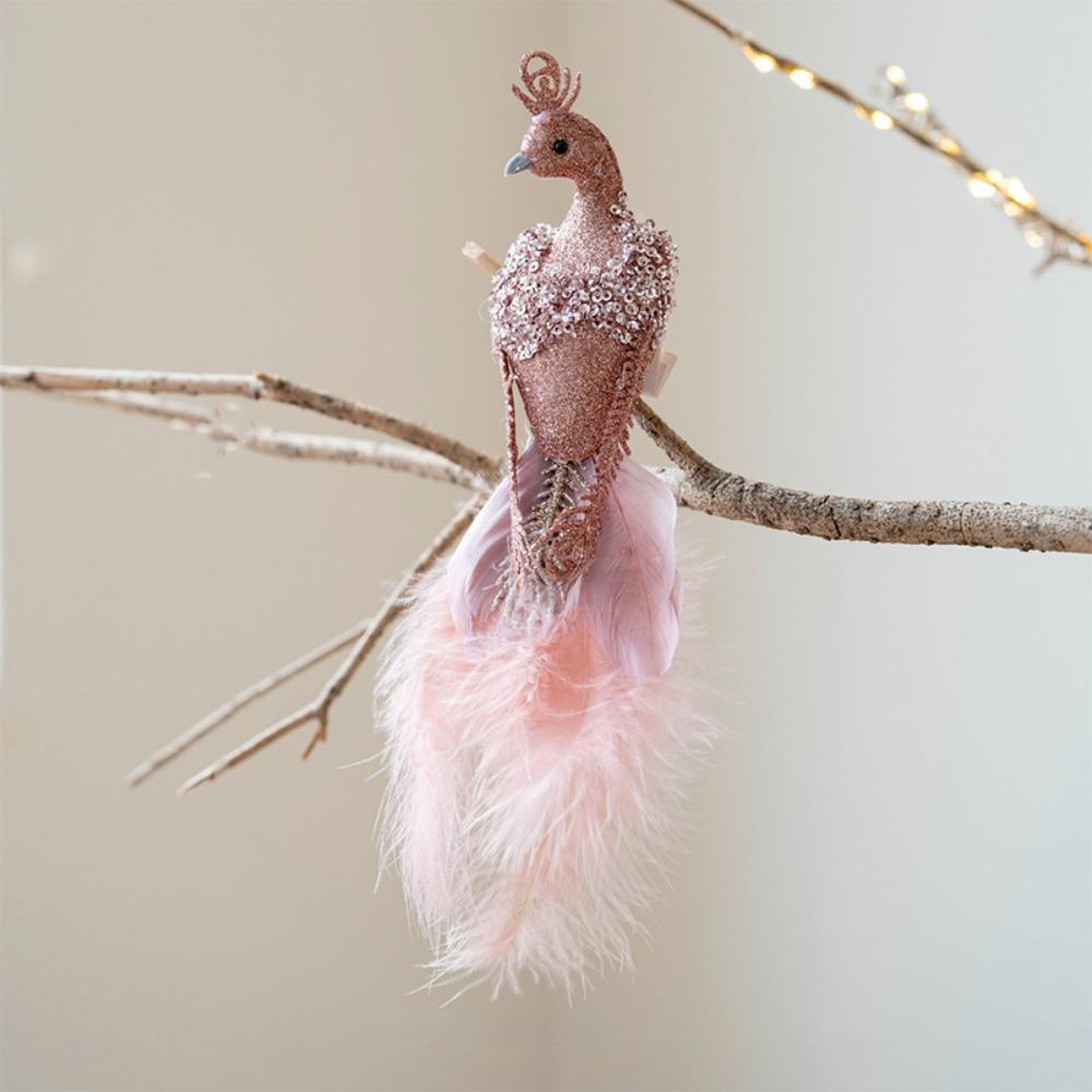 Realistic Feather Bird Hanging Pendant Built-In Clip Faux Peacock Tree Hanging  Home Party