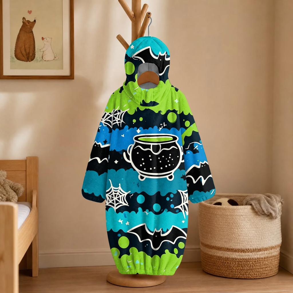 Kids Halloween Printed Flannel Romper Pajama Set for Fun Holiday Sleepwear