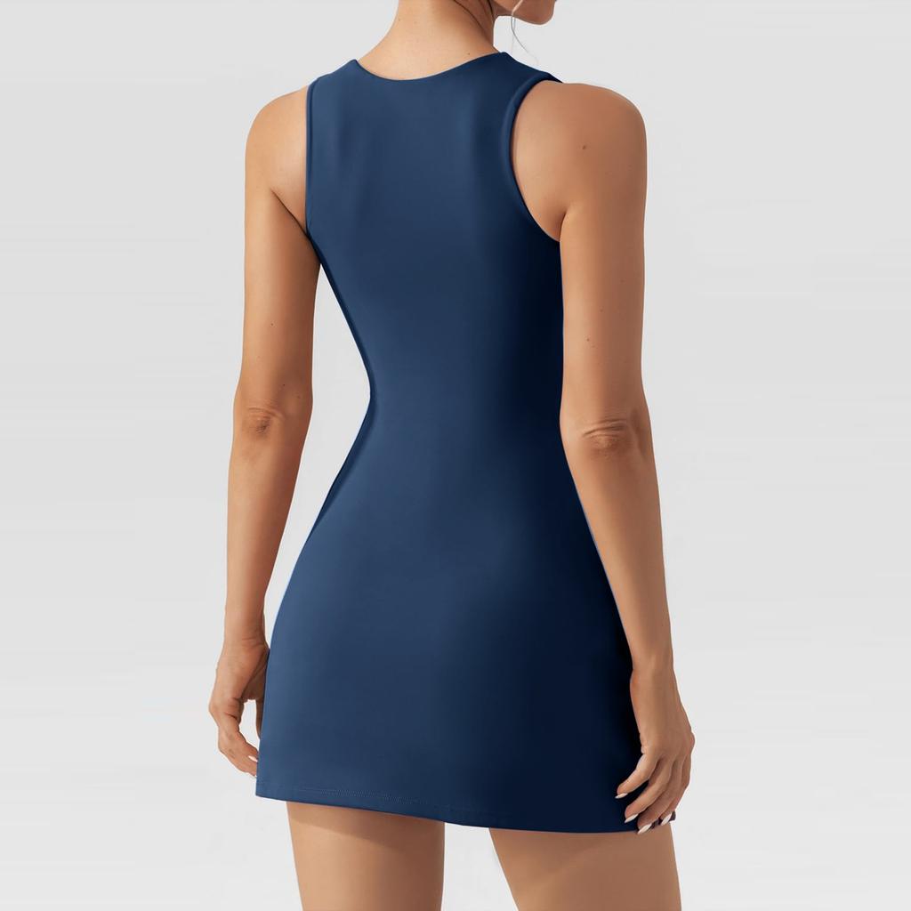 Women's Square Neck Sleeveless Fitted Dress with Straps for Summer