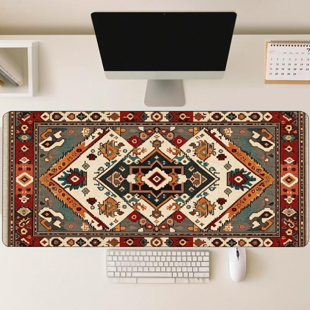 Persian Oriental Geometric Pattern Mouse Pad Large Red Green Desk Mat Tribal Nonslip Rubber Mousepad Office Tribal Ethnic