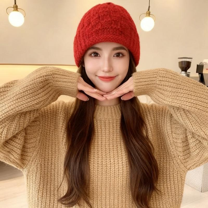 Autumn and Winter Sweet Knitted Hat with Long Tassels Windproof Ear Protection Hat Keep Warm Women Bucket Cap