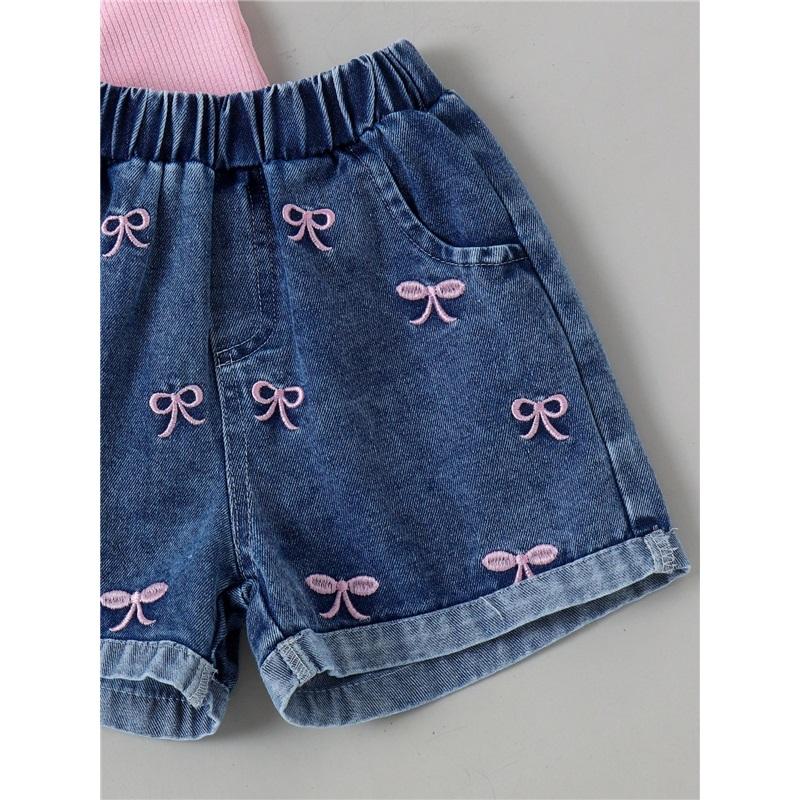Children's Fashion Set: Summer Girls' Pink Floral Tank Top + Vintage-Style Jeans Two-Piece Set