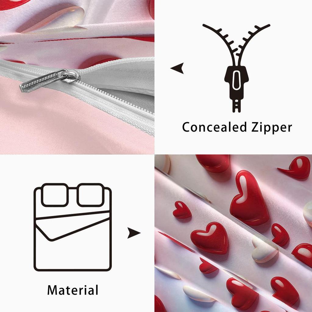 Temu Brushed Red Heart Bedding Set - Duvet Cover & Pillowcase