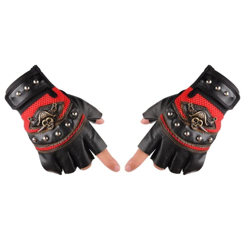 Studded Half-Finger Fingerless Driving Cycling Gloves Fall-proof Cool Skull Studded Summer Armor Hip-Hop Rock and Roll