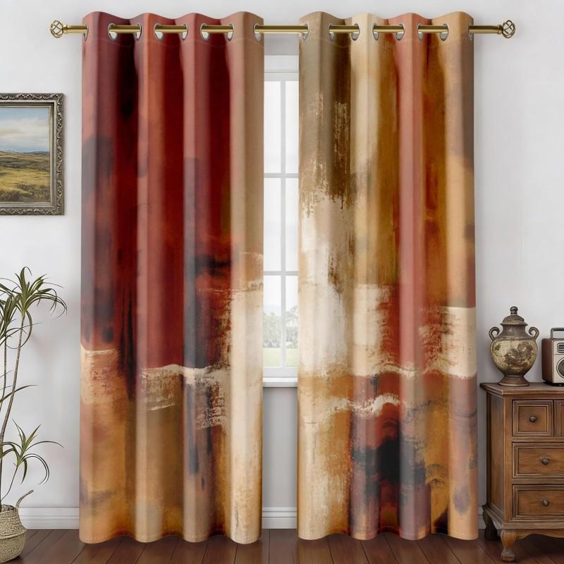 Modern Abstract Rustic Orange Blackout Curtains 2-Pack Living Room Bedroom Decor