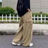 Harajuku Streetwear Khaki Cargo Pants Women Oversize Pockets Hip Hop Black Wide Leg Trousers For Female Korean
