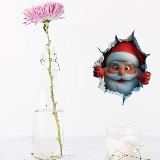 Santa Cracked Wall Decal Christmas Self-Adhesive Static Clings PVC Stickers for Car Window Room Wall Decor