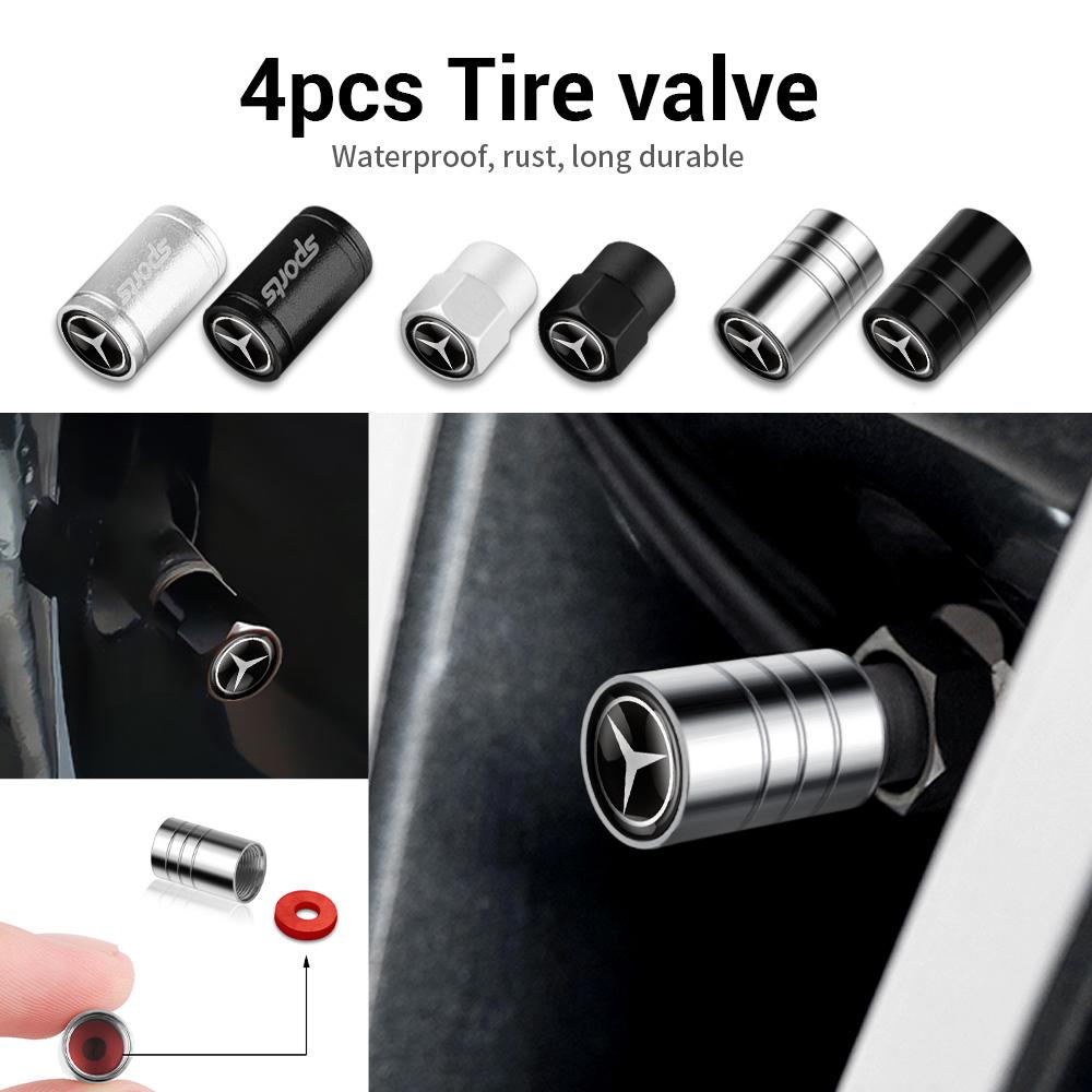 4Pc Car Metal Wheel Tire Air Valve Dust Caps Accessories for Mercedes-Benz Maybach E-Class C-Class S-Class S450 S560 S600 S680