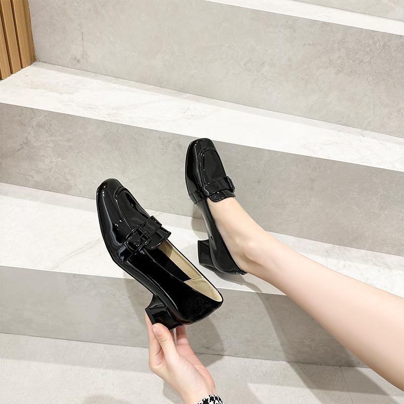 Autumn leather fashion heels women's buckle cuff casual shoes women's one-pedal Mary Jane women's shoes