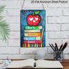 2D Flat, 1pc Rustic Style "Back To School" Metal Wall Art Sign with Apple & Book Stack - 8*12 Inch Aluminium Classroom Decor, Colorful Hand Drawn