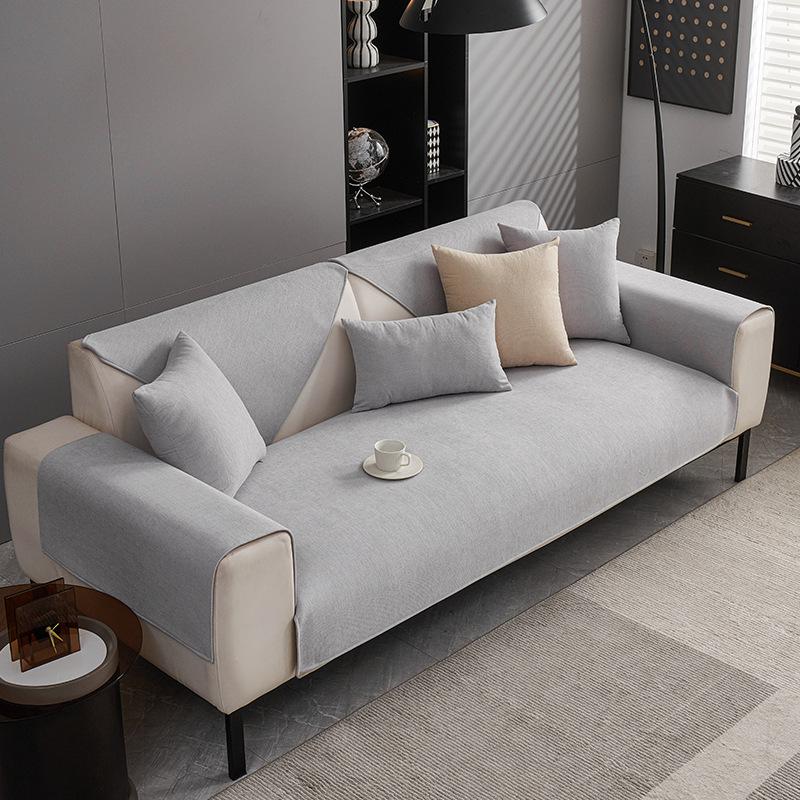 Solid Color Simple Sofa Cover Fabric For All Seasons Non Slip Soft And Sticky Sofa Cushion Cover Straight Row One-Piece Laying