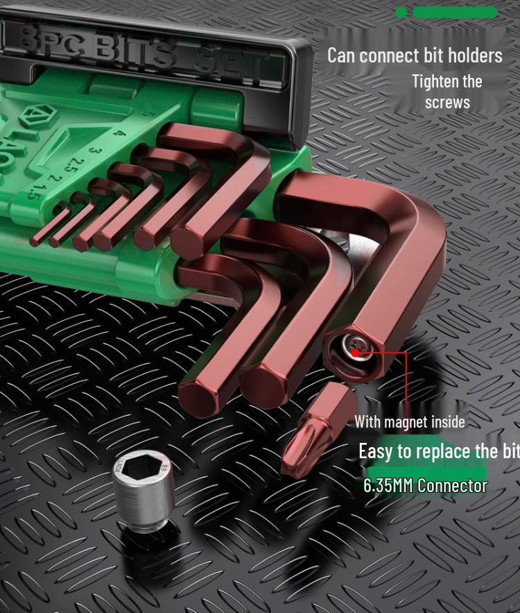 Old A 9-Piece Magnetic L-Shaped Hex Key Set with S2 Torx Inner Hex Screwdrivers