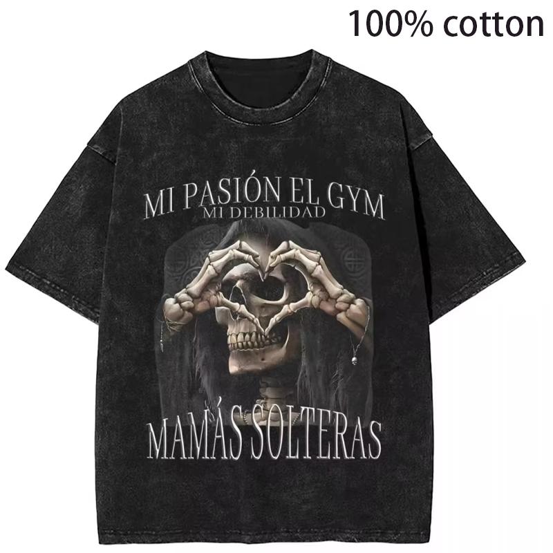 AAAH CULEROS ESO NO ERA CREATINA Funny Skeleton Gym Washed T-Shirt Humorous Skull Vintage Tee Fitness Exercise Halloween costume