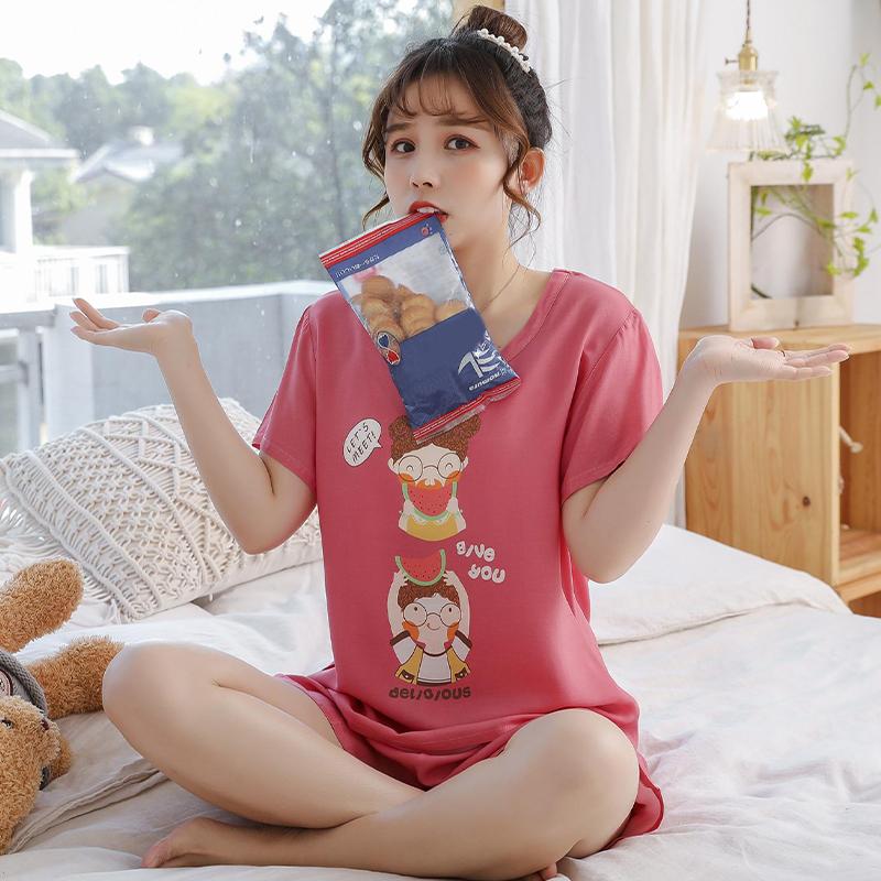 

Printed Short Sleeve Pajamas Set Women Two-Piece Suit Korean Style Casual Summer Home Clothes L