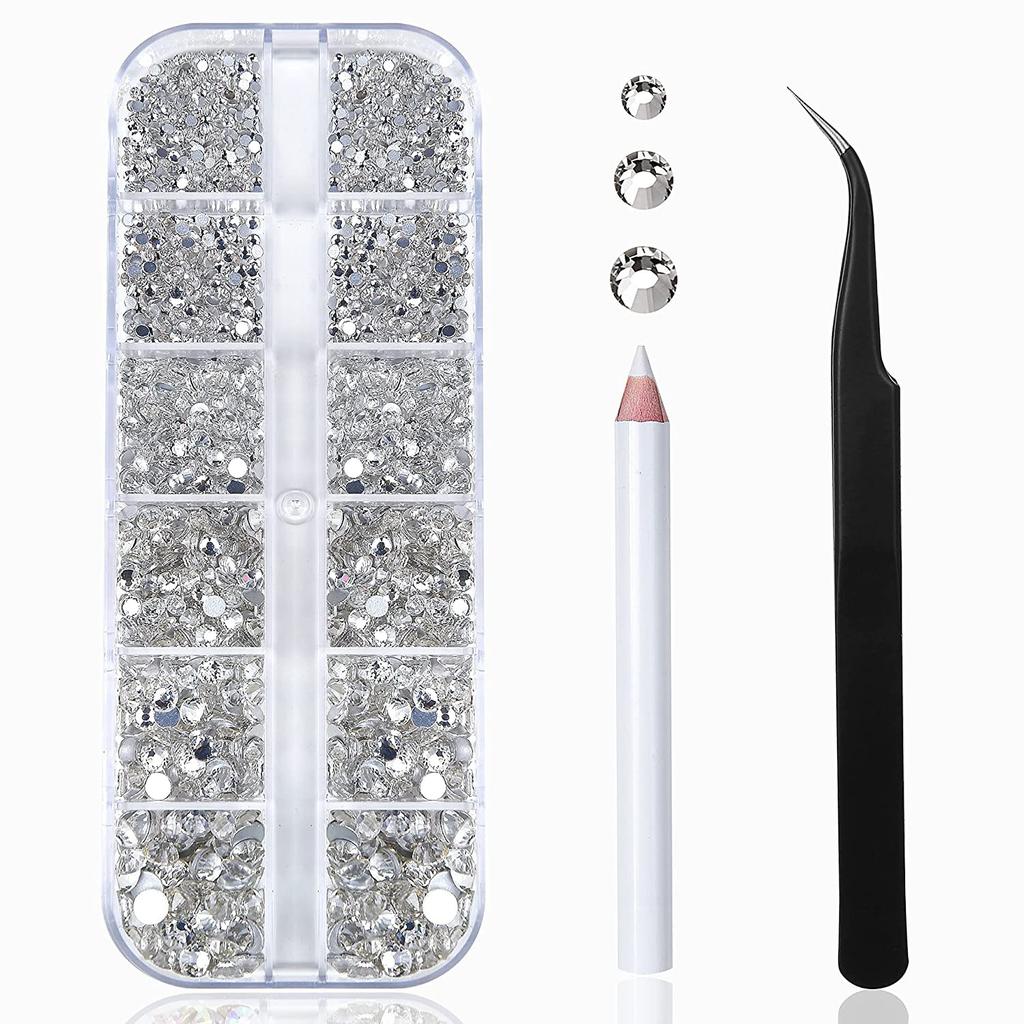 12,compartment Flat,bottomed Glass Rhinestone Nail  Set