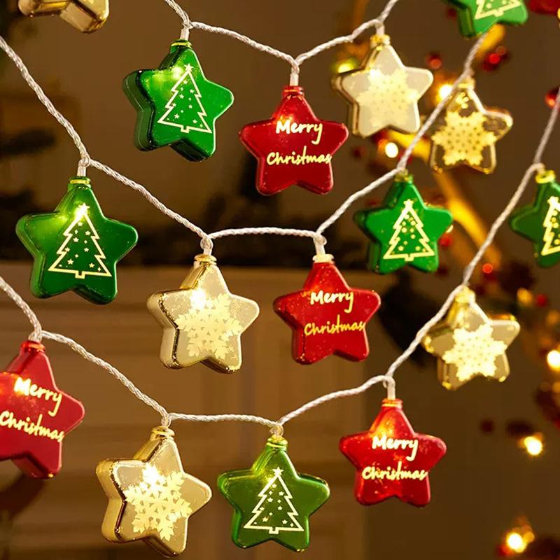 10Light Christmas Decorative Plastic Balls Stars Pendant Battery-operated Garland Xmas Tree New Year Lights String Home Decor