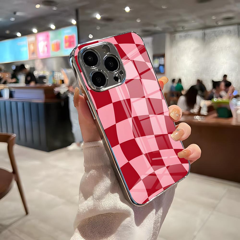 C-Checkerboard Phone Case For IPhone 17 Pro Max 15 Pro 16 14 Plus 12 13 Mini 11 Pro Shockproof Electroplated Glass Cover