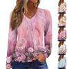 Women's Casual Fashion V-Neck Raglan Pleated Floral Print Long Sleeve Top
