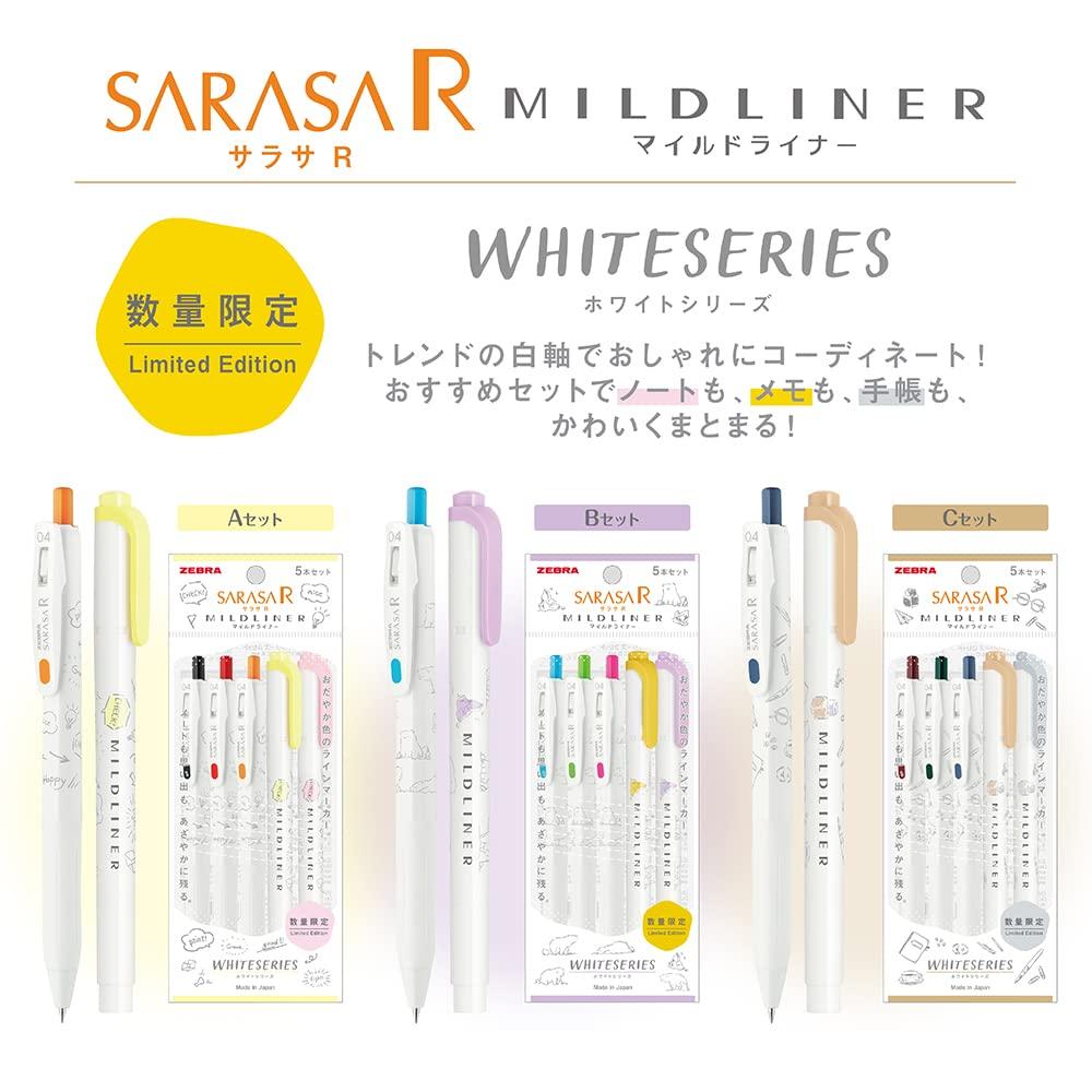Zebra Sarasa R Mildliner Gel Ballpoint White Set A & Pens, Series, 5-Piece (P-JJS29-R1W-A)