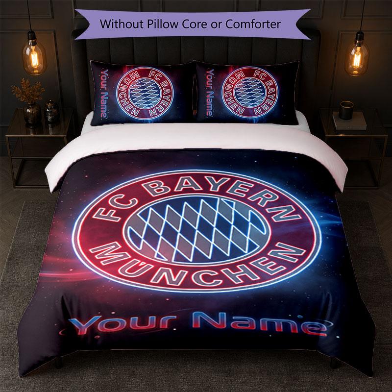 Bayern Munich Custom Name Text Bedding Set 1 Duvet Cover+2 Pillowcases Soccer Logo Personalized Gift For Special Occasion Bedroom Decor