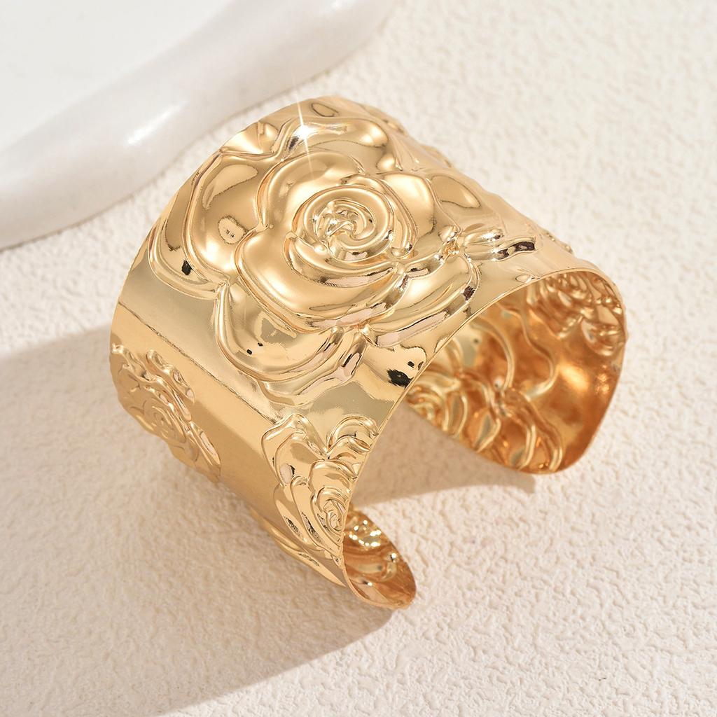 Wind Damen leichter Luxus Armreif, geometrisches Rosenblumen Galvanik Design offener Armreif hoher Sinn