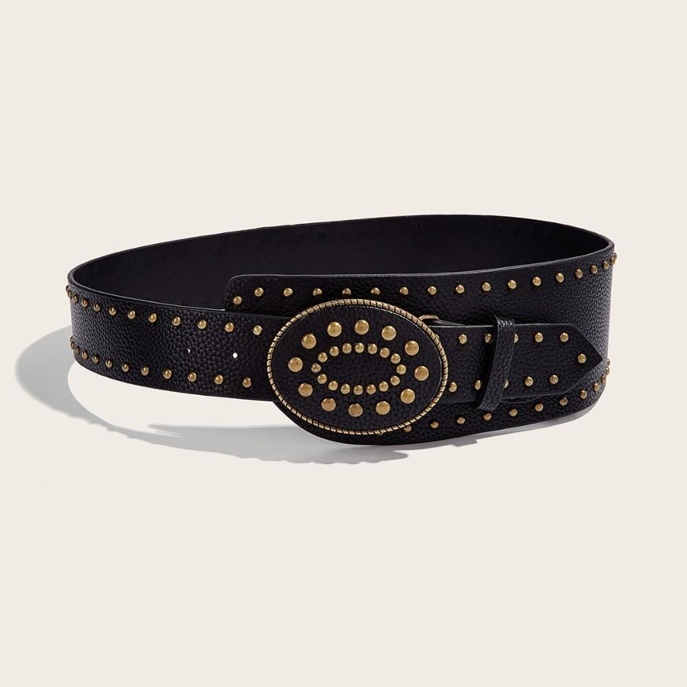 Y2k Women's Waist Belt Gothic Dress Jeans Belt Fashionable Rivet Leather Belt  Streetwear