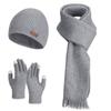 3 Piece Set Knit Beanie Hat Soft Plush Material Windproof Beanies Cap Hat Scarf Gloves Set  For Men