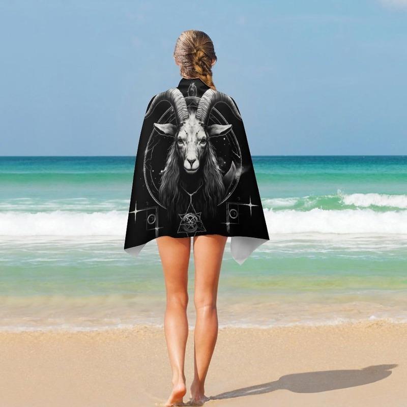 1 Stuk Geit Zodiac Strandlaken Baphomet Print Occulte Ontwerp Sneldrogend Zacht Microvezel Badlaken Voor Mannen Vrouwen Spiritueel Cadeau
