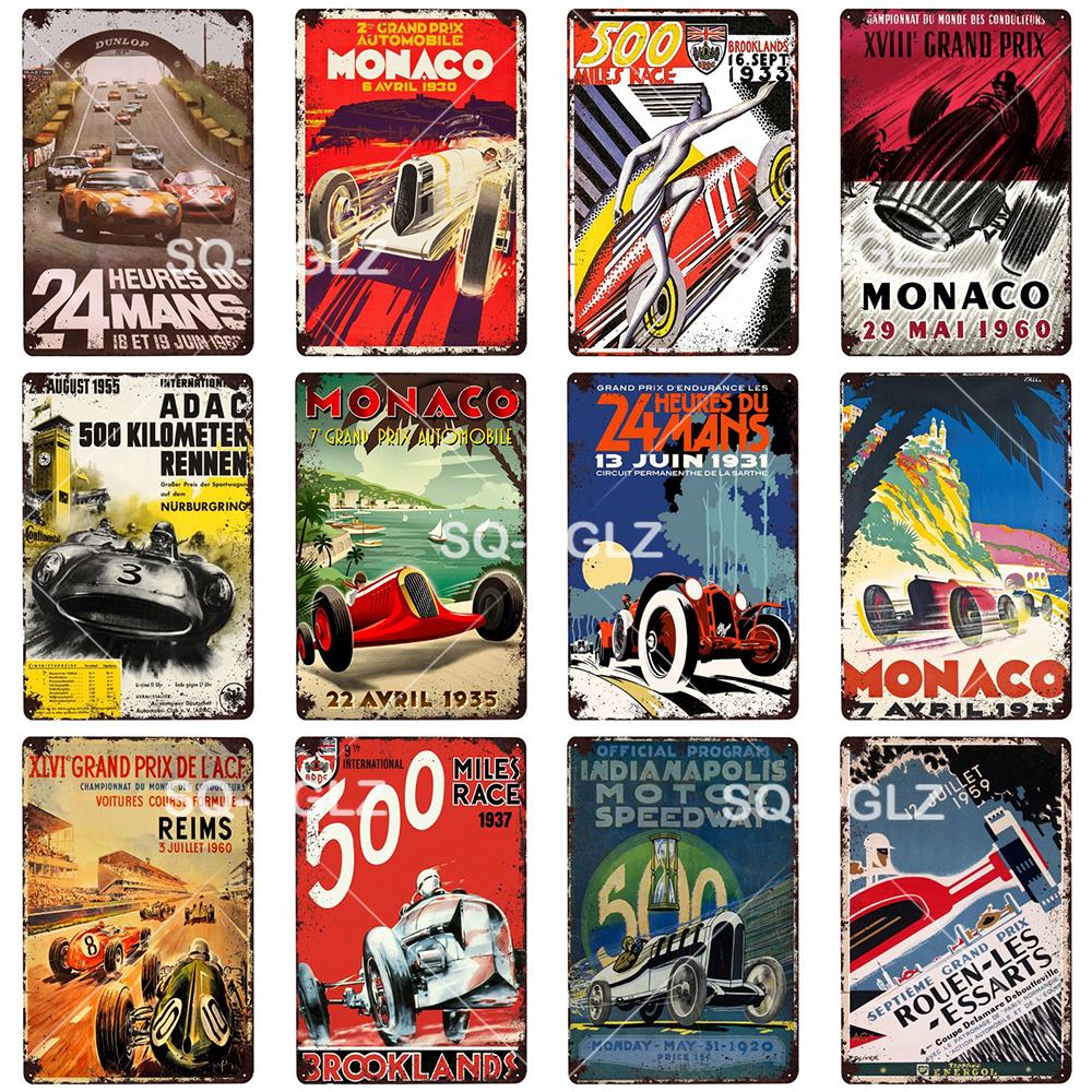 Racing Car Vintage Metal Signs Tin Sign Retro Garage Decor Plaque Metal Plaque Repair shop Wall Decorative Iron Plate