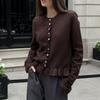 Women S Long Sleeve Ruffled Knit Cardigan Solid Color Casual Sweater