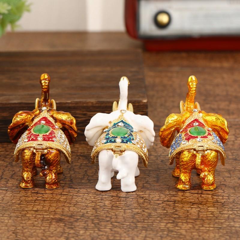 Elegant Elephant Jewelry Box With Rhinestone Decor Zinc Alloy Storage Organizer Rings Earrings In Gold White Orange