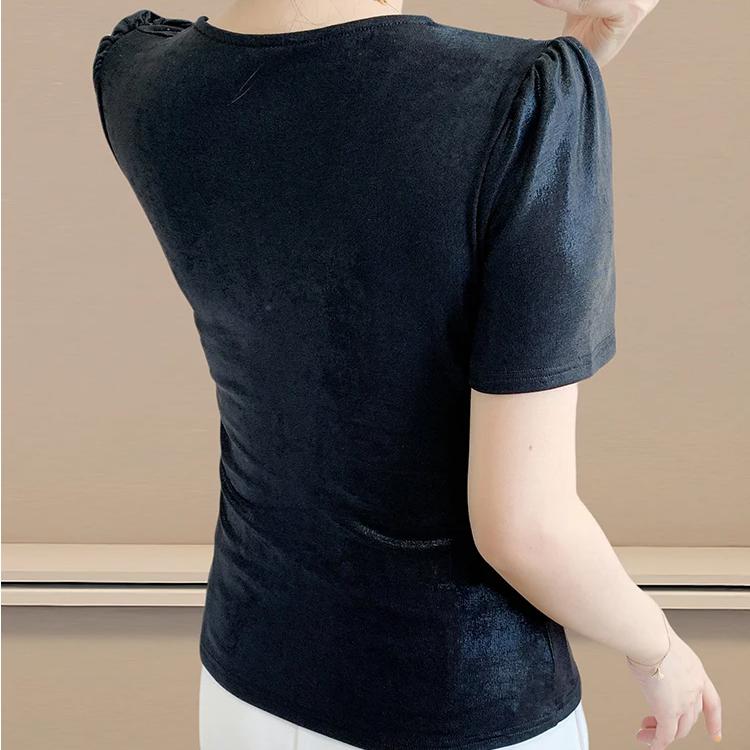 Tricou de vară sexy cu gât în V, streetwear, pentru femei, șic, de lux, cu diamante fierbinți, slim, topuri elegante cu mânecă scurtă