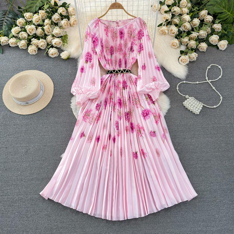 

Socialite Lantern Long Sleeve Positioning Print Dress Dress Pink All yards