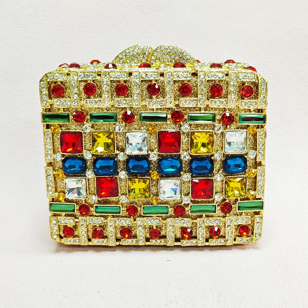 WHTUOHENG Gold Square Stone Evening Clutch Bag For Women Crystal Wedding Clutches Diamond Party Handbag Rhinestone Bridal Bags