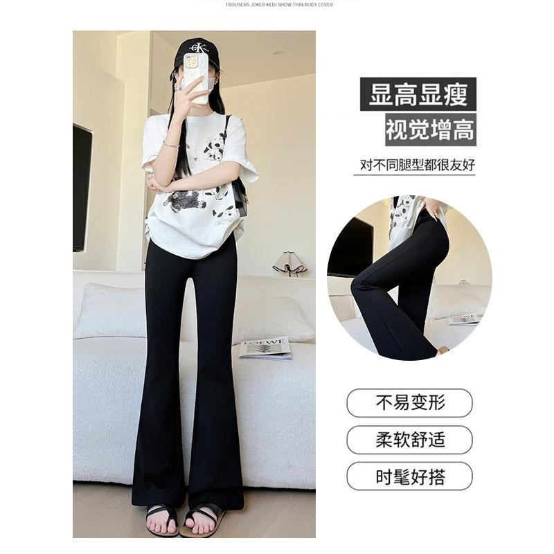 Black micro-flared pants women's spring and autumn new straight high-waisted thin wide-leg pants casual small sweatpants