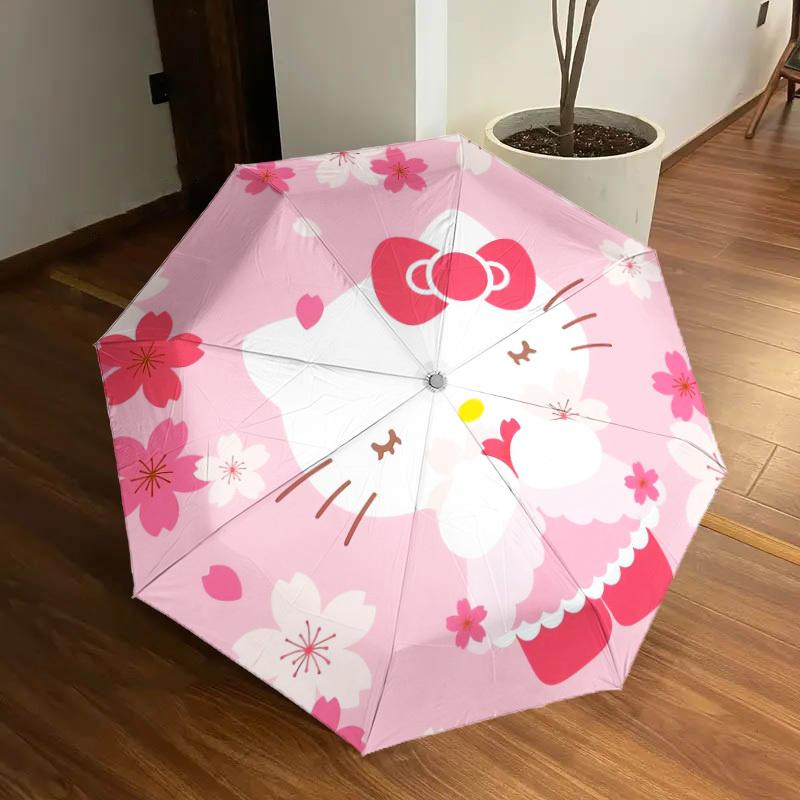 1pc Hello Kitty Cherry Blossoms Umbrella with Plastic Handle,Suitable for All Seasons Home Travel Outdoor UmbrellaSanlio586