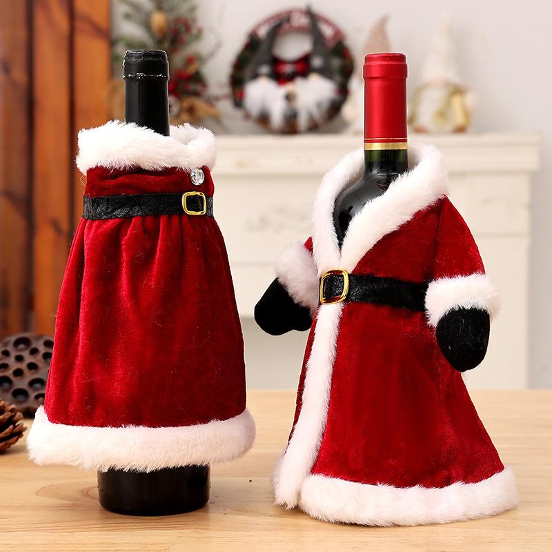 Creative Christmas Wine Bottle Set Golden Velvet Dress Wine Bottle Covers Sleeve Santa Snowman Xmas New Year Dinner Table Decor