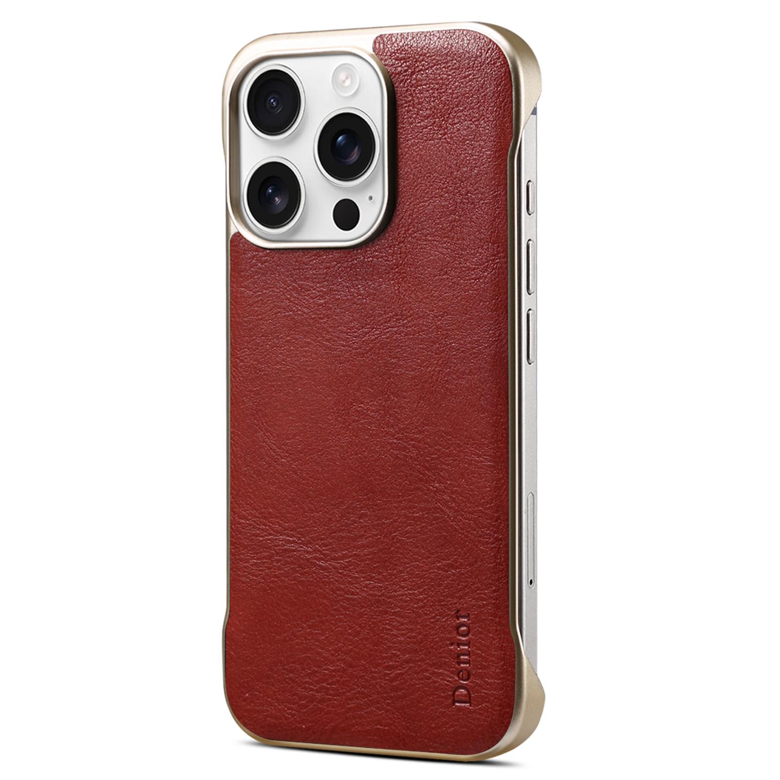 

For iPhone 16 Pro Max Case Compatible with MagSafe Genuine Cow Leather+PC Phone Cover Red