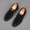 New Men's Pointed Slip On Suede Leather Business Flats Shoes Male Designer Penny Loafers Homecoming Wedding Dress Footwear