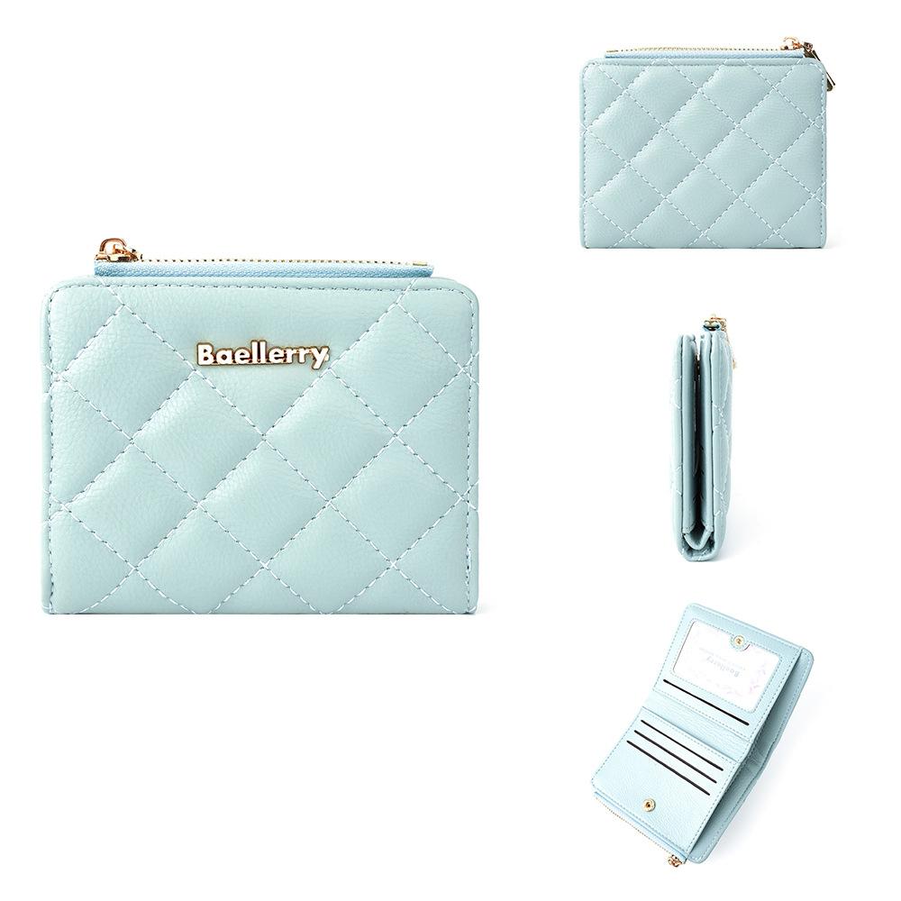 Baellerry Women's Short Pure Diamond Pattern Wallet Zipper Coin Purse Multi-card Slots Billfold Fashion Pu Leather Card Holder