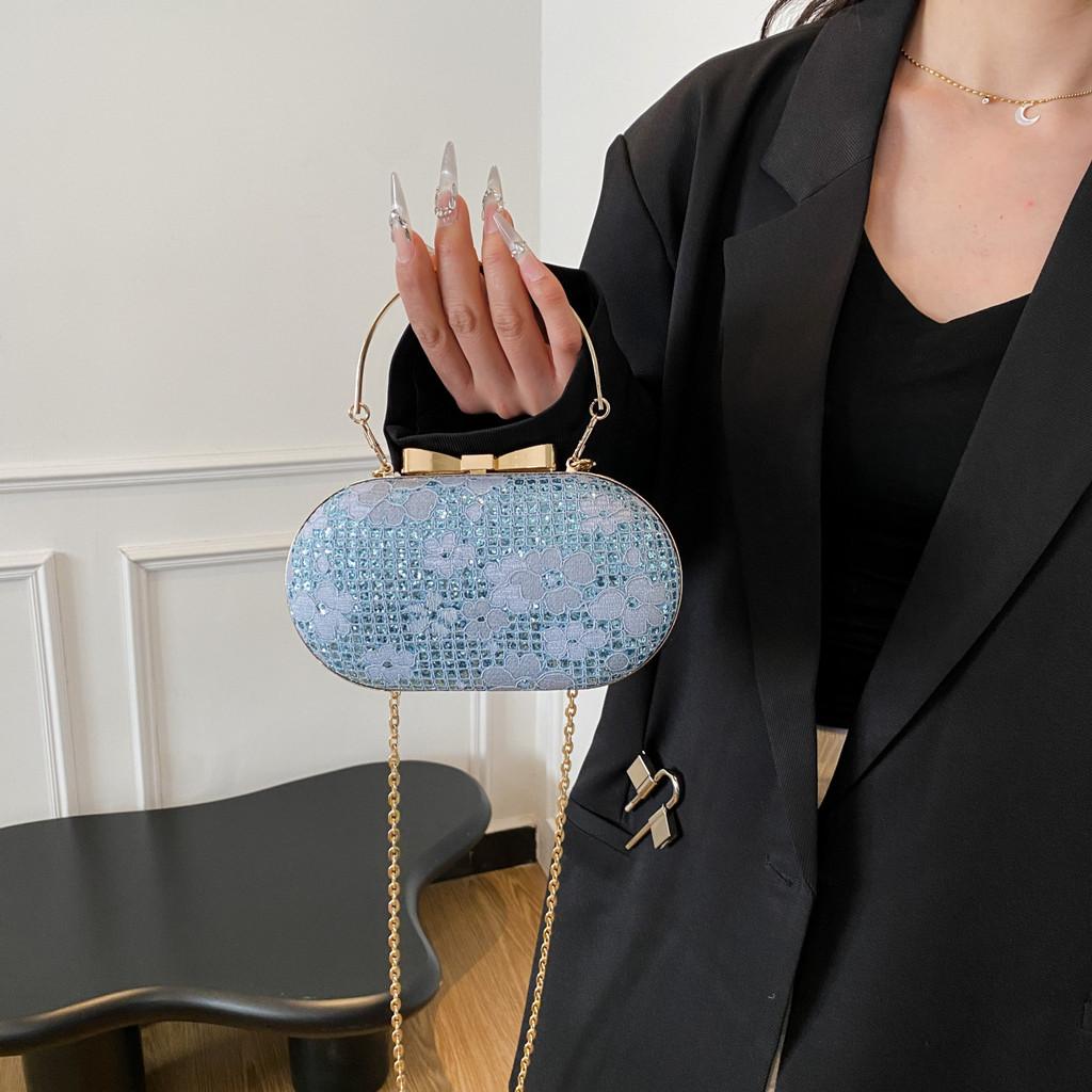 Borsa a Pochette da Sera in PU con Catena Metallizzata e Chiusura a Serratura per Uso Quotidiano