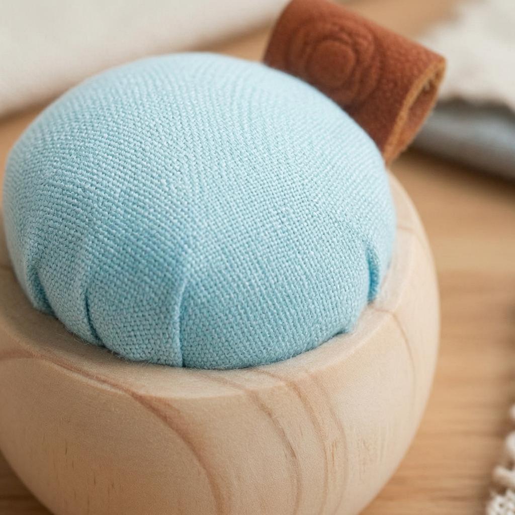 Wooden Base Sewing Pin Holder Cushion Natural Finish Wood Base Pincushion Wooden Pincushion Small Round Needle Holder Safe