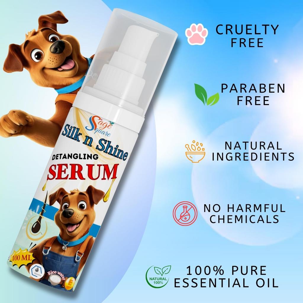 Sage Square Dog Hair Serum Silk N Shine : Water-Based Formula for Luxurious Shine and Smoothness | Reduces Frizz and Enhances Coat Health | Perfe