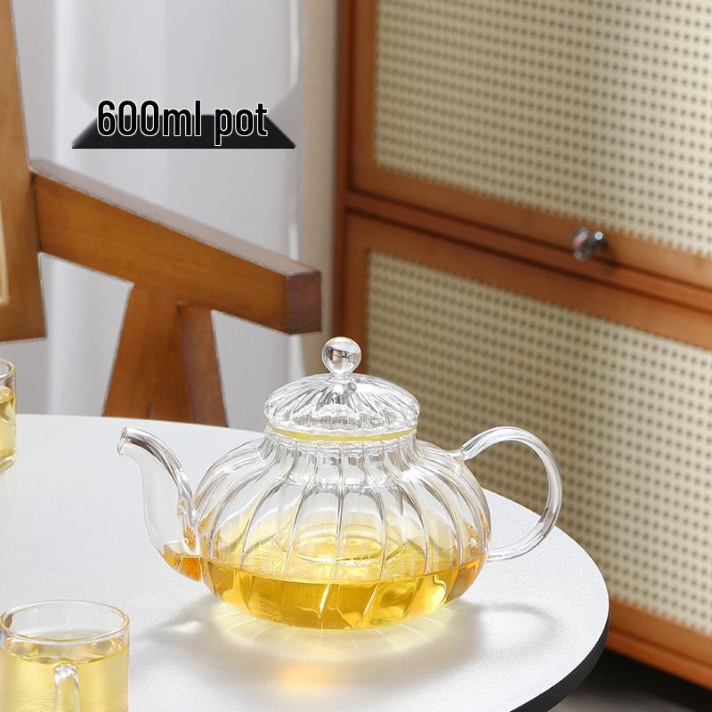 Pumpkin-Shaped High-Temperature Resistant Floral Teapot with Infuser, Thickened Borosilicate Glass